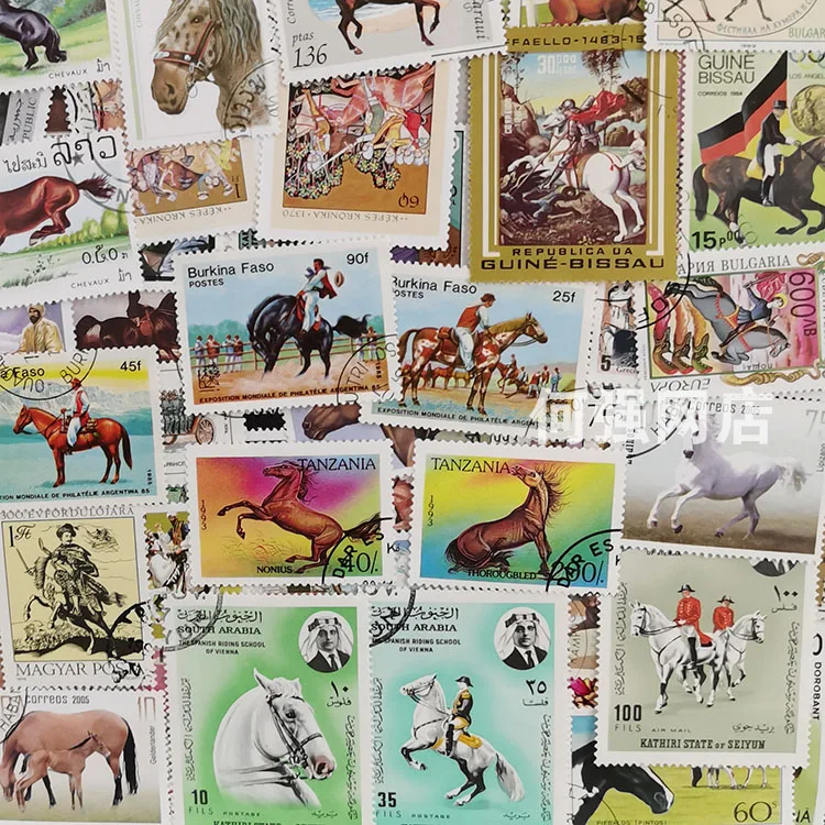 100 Different Horse Stamps Non-repeated Real Used Stamp Collection Post Stamps Postage Stamp Set Postage Stamps Vintage Stempels