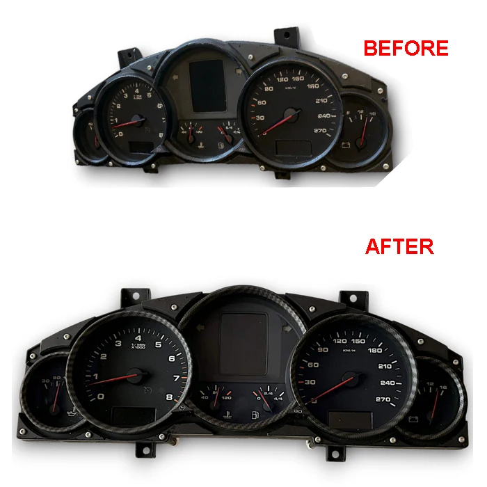 One Set of 5 Pieces - Matt Carbon Fiber Print Dashboard Dial Gauge Rings Bezel Trim For Porsche Cayenne 955 957 9PA