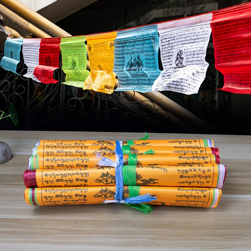 20Pcs/Set 20pcs Tibetan Buddhist Prayer Flags Fabric Craft Tibet Decorative Flags Colour Print Flag Artificial Silk