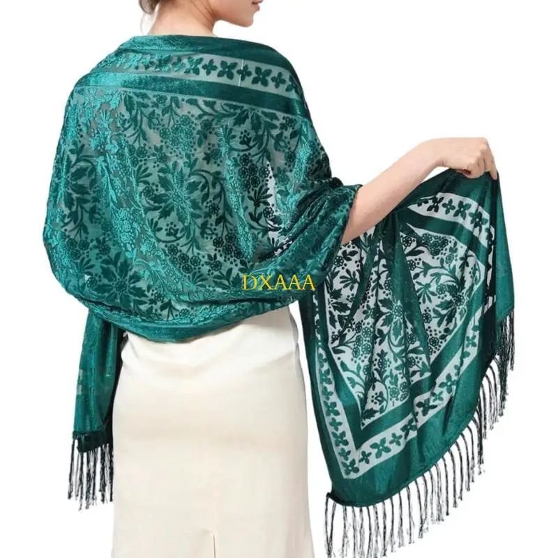 

DXAA Роскошная бархатная платка для женщин вечернее платье на плече многофункциональное длинное бахромочное шарф с вышивкой