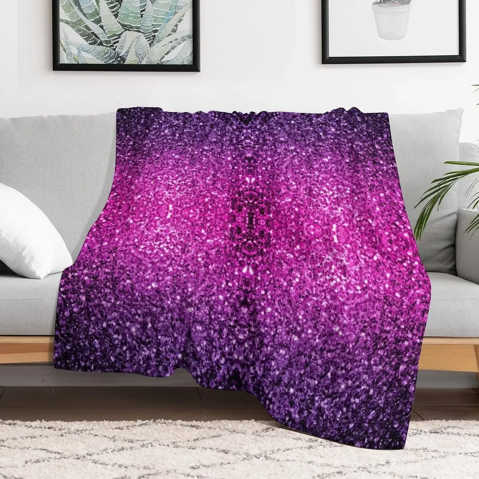 Purple Pink Ombre faux glitter sparkles (Photo of Glitter - Not Reflective) Throw Blanket Shaggy Camping Beautifuls Blankets