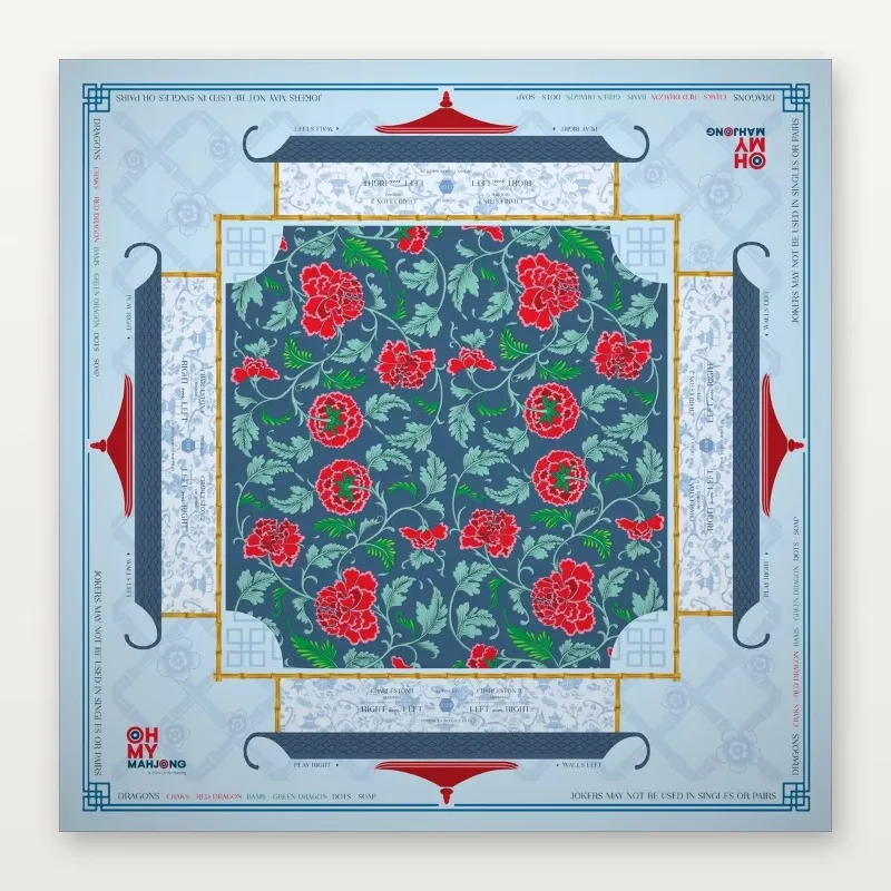 Modern Luxury American Mahjong Set 160 Pieces 36mm 4 Layers Engraved Acrylic Card with Blue and Red Peony Pad in Stock for 4 People Game