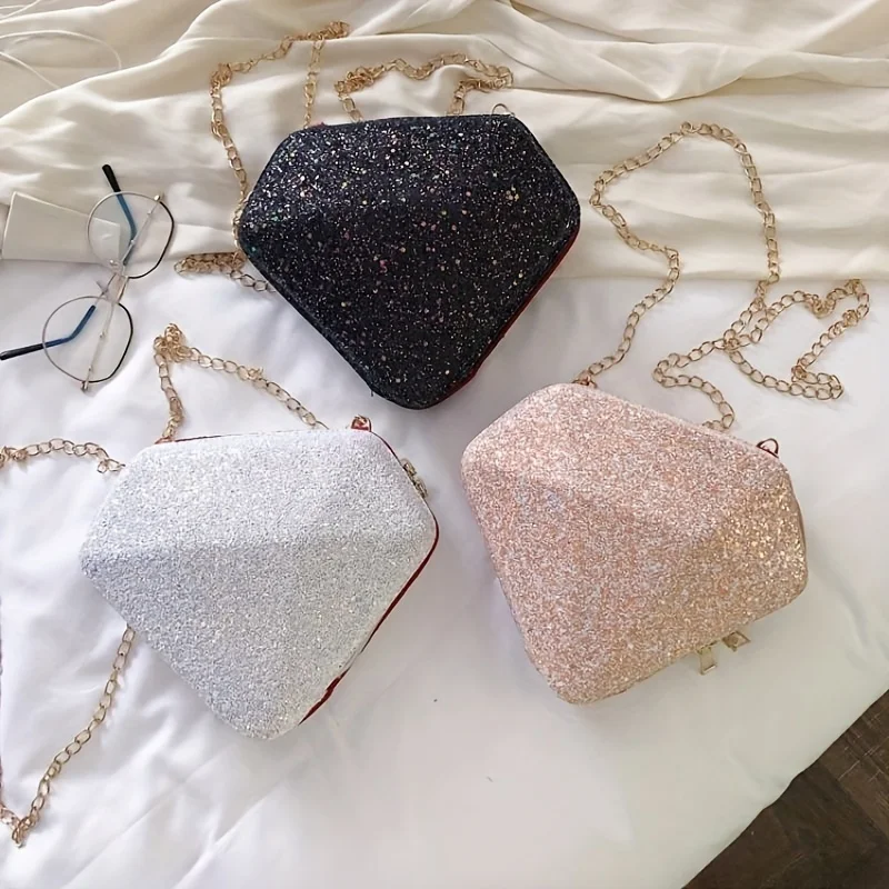 

Sequin Crossbody Bag For Women, Korean Style Trendy PU Shaped Shoulder Bag, Versatile Summer Fashion Accessory With Chain