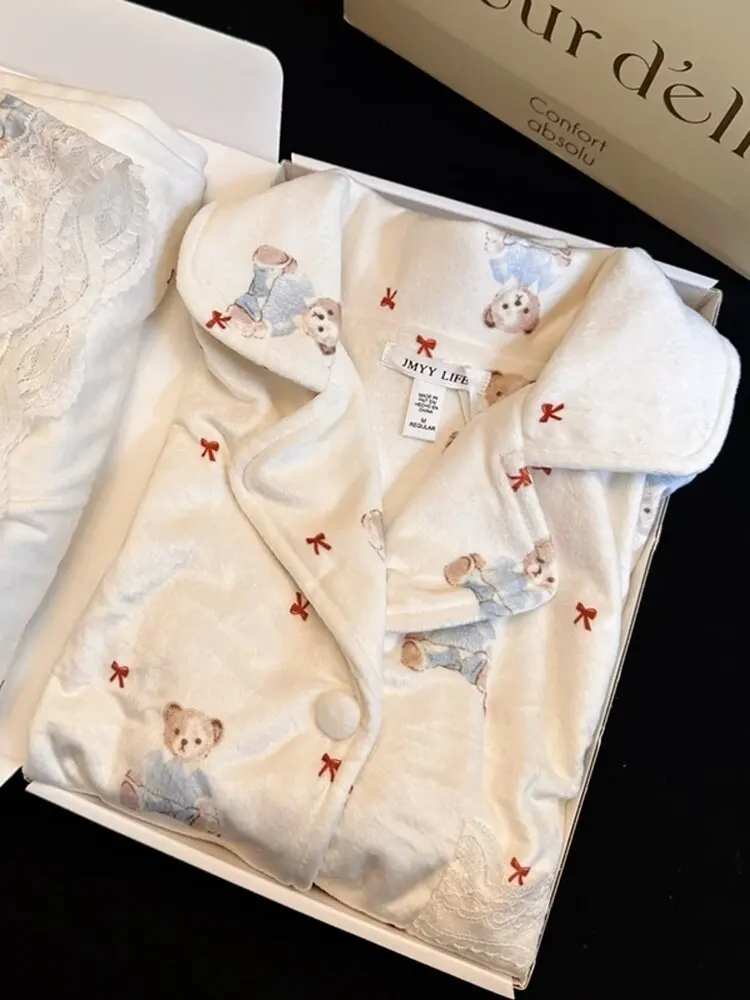 pigiama-in-pile-ispessito-da-donna-set-di-abbigliamento-per-la-casa-con-stampa-orsetto-marca-vicky's-segreto-in-velluto-corallo-a-maniche-lunghe