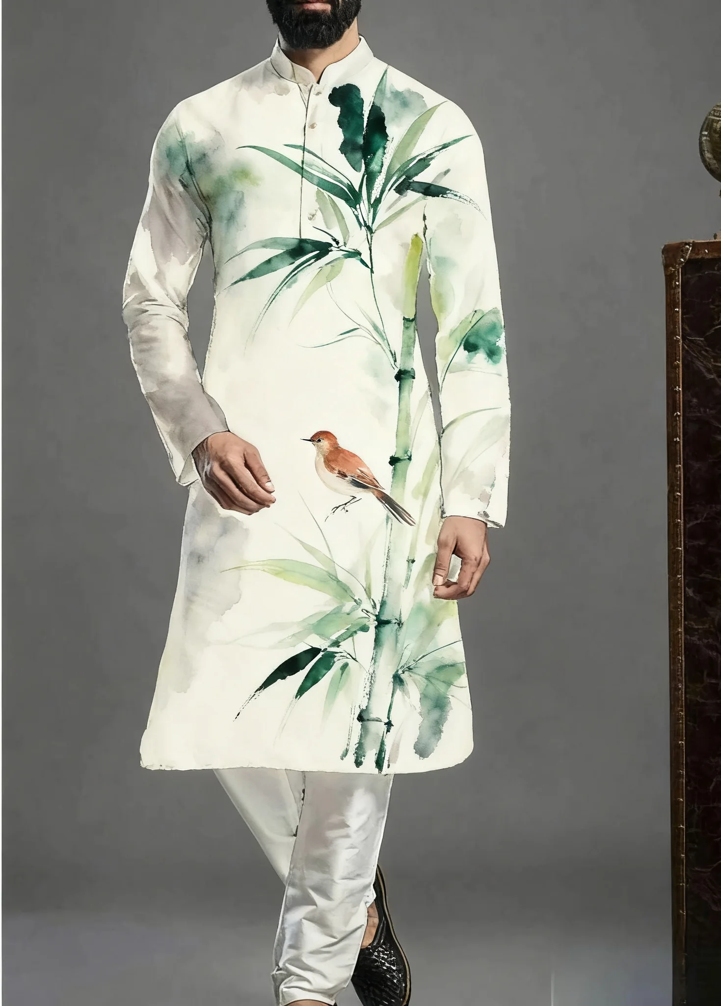 2025 Kurt bata regular de ajuste casual de moda kurtaasuha con estampado para hombre adecuada para todas las ocasiones