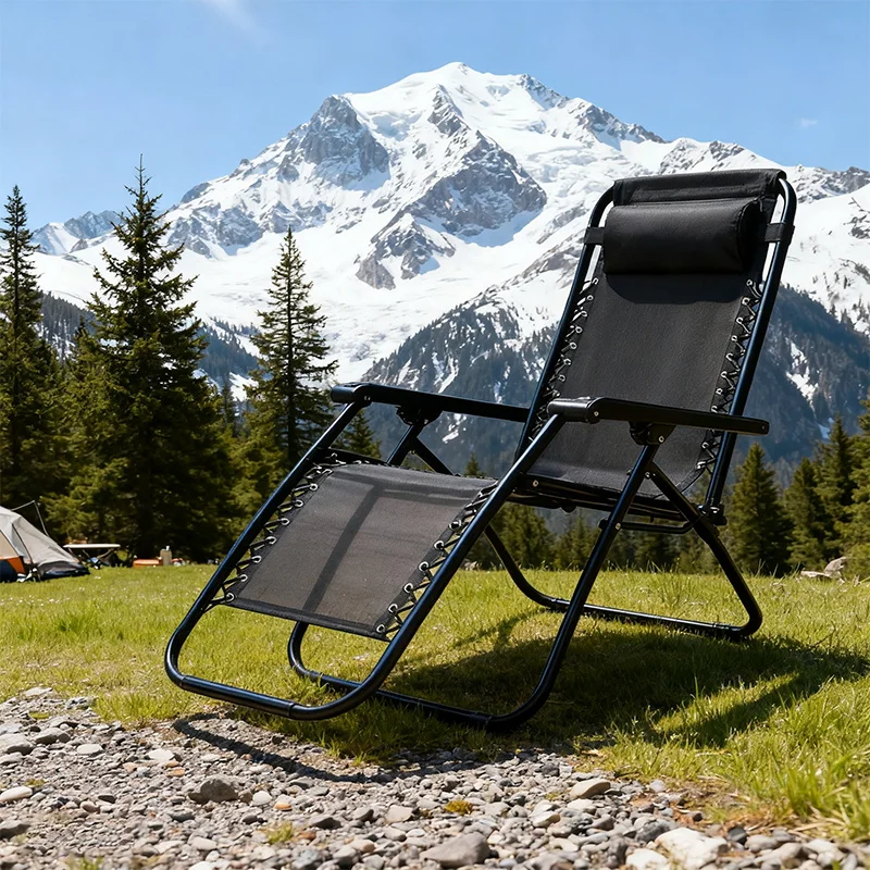 كرسي خارجي فاخر من الحديد بدون جاذبية على الطراز الحديث قابل للطي ومحمول للباب الخلفي ومتين ومريح على الشاطئ