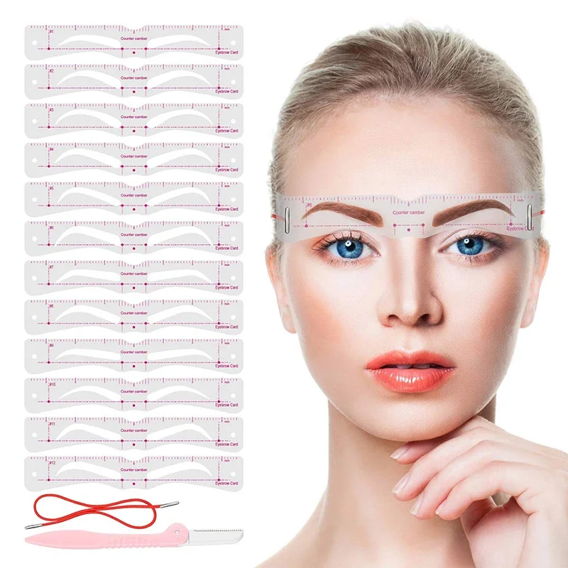 12 Styles/set Reusable DIY Eye Brow Drawing Guide Styling Shaping Grooming Template Card Eyebrow Stencil Set  Easy Make Up Tools