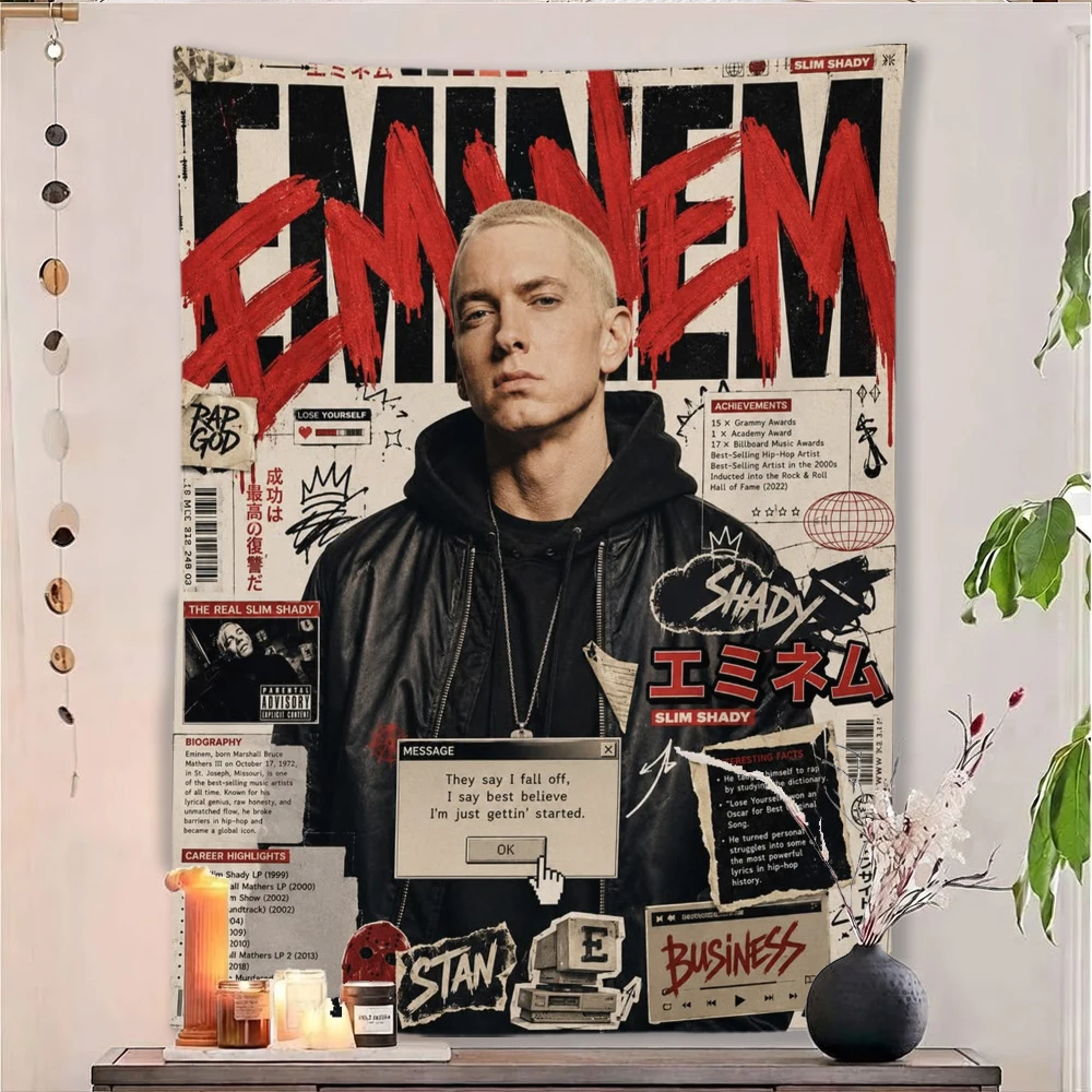 Eminem  Tapestry Wall Hanging Rap God Poster Hip Hop Decorative Blanket Bedroom Living Room Home Decor