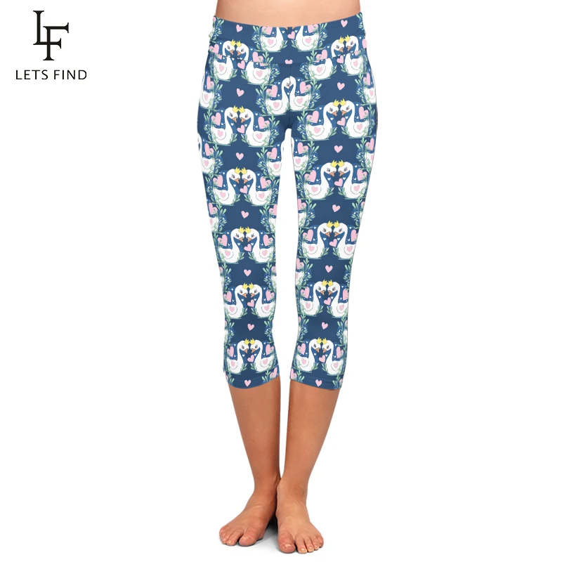 LETSFIND Summer New Arrival Sexy Girl Print Capri Leggings 3D Duck Print High Waist Fitness Stretch Slim Mid-Calf 3/4 Pants