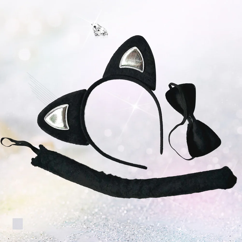 3 Pcs Cat Ears Headb Tie Tail Cartoon Animal Costume Kids Durable Stretchy Cloth Party Supplies Children Favors Gifts