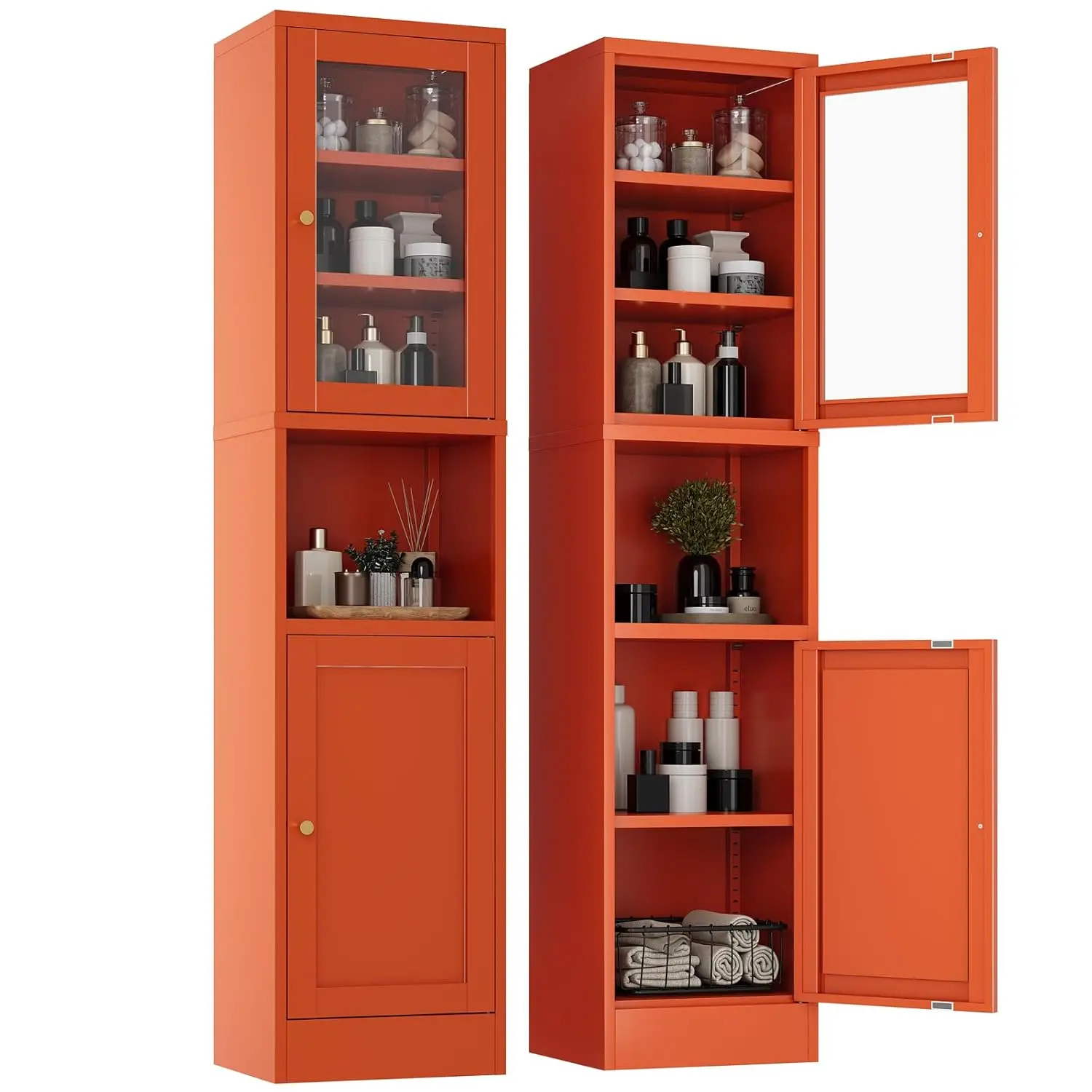 

Metal Cabinet 2 Door Slim Pantry 3 Adjustable Shelves 120LB Anti-Tip Waterproof Kitchen Bathroom, Customized