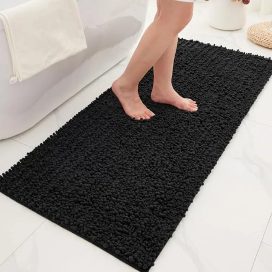 

Bathroom Rugs Non Slip Washable 44x24 Extra Thick Soft Chenille Absorbent Bath Mat High Density Barrier Non Slip Backing Quick