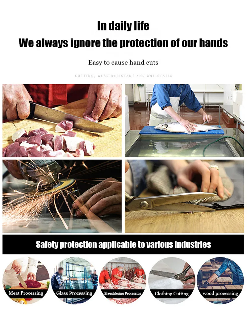 Protect Stainless Steel Working Safety Metal Mesh Anti Cutting Butcher Kitchen Gloves Cutproof Level 5 HPPE Gloves Cut Resistant