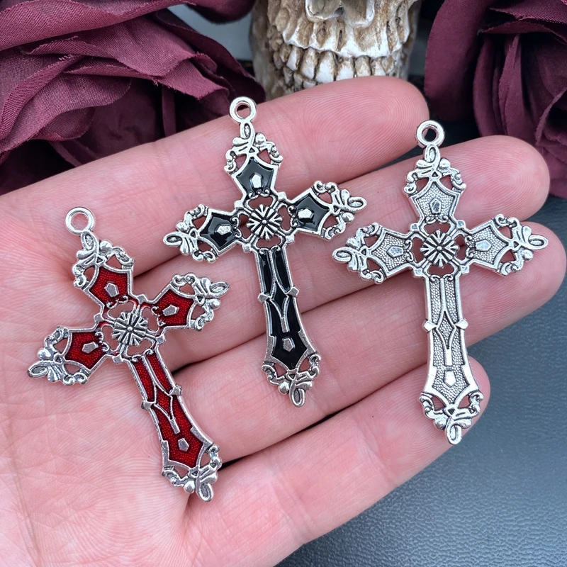 

5pcs 55*36mm Gothic Enamel Bloody Red Black Cross Charms Designer Charms ,Fit Jewelry Making DIY Jewelry Findings