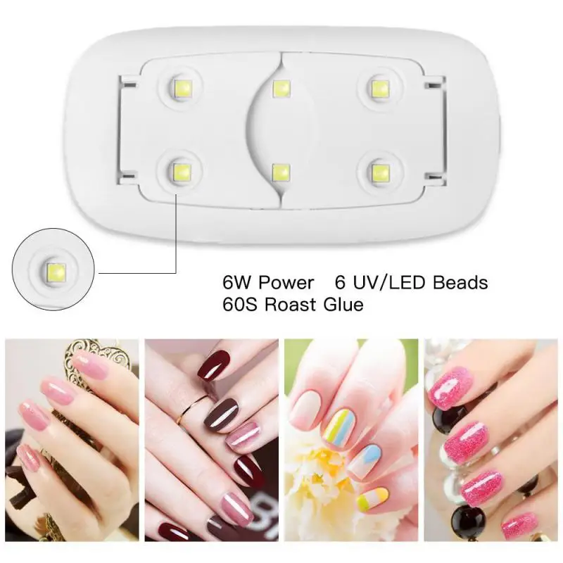 ミニUV LEDネイルランプ,ポータブルドライヤー,マニキュアランプ,家庭用,マニキュア乾燥,ワニス,6W