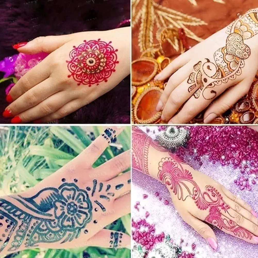 DIY warna-warni pasta tato Henna hitam oranye merah hijau Henna kerucut India untuk tato sementara stiker tato cat tubuh krim seni kerucut