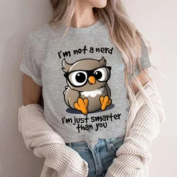 Kawaii Owl Print T Shirts for Women Clothes I'm Not A Nerd I'm Just Smarfer Than You Funny T-shirts Graphic Female Y2K Tops Tees