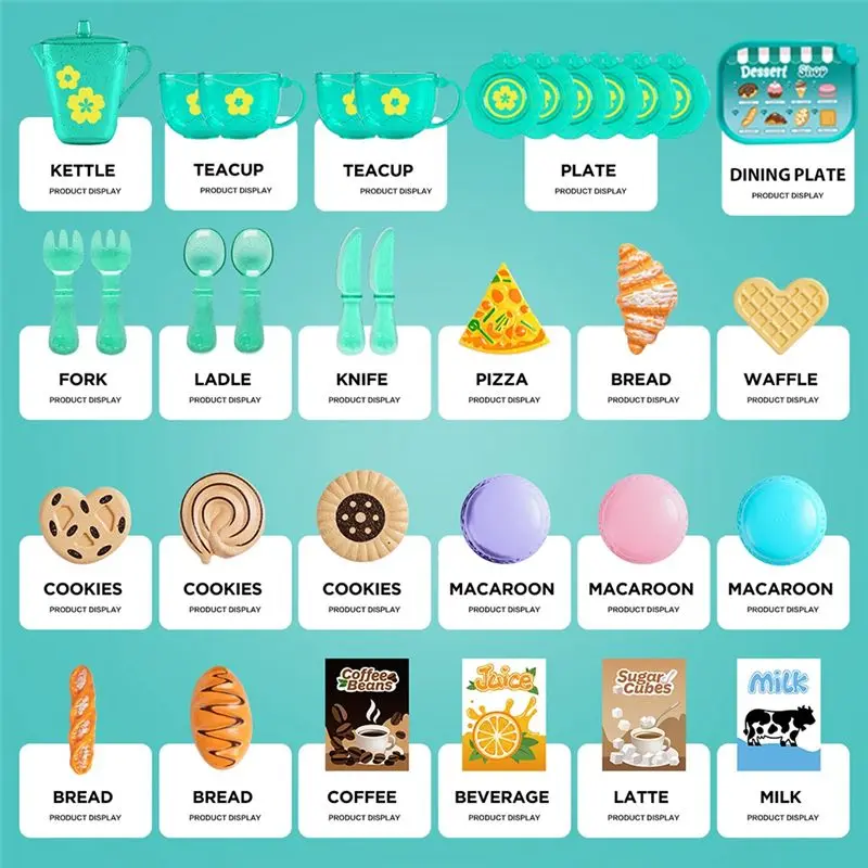 ODIES-33-teiliges Spielhaus-Küchenset für Kinder, Teeparty-Spielset für Kinder, Rollenspiele mit Dessert und Geschirr