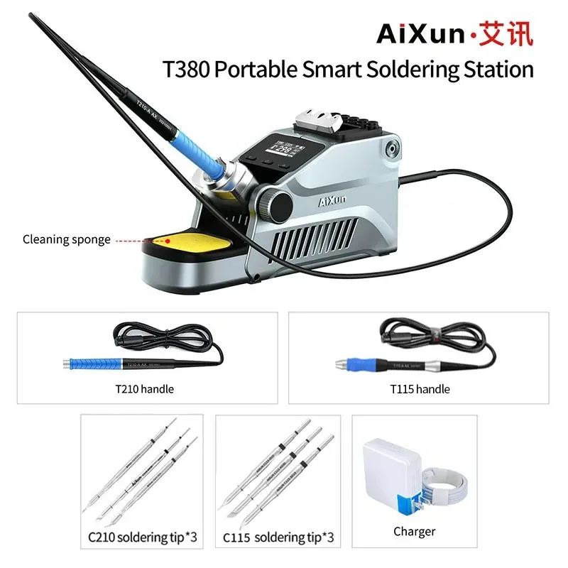 AIXUN T380 Smart Nano Soldering Station with T210 T115 Handles Rapid Welding Rework Station for Mobile Phone SMD BGA PCB Repair