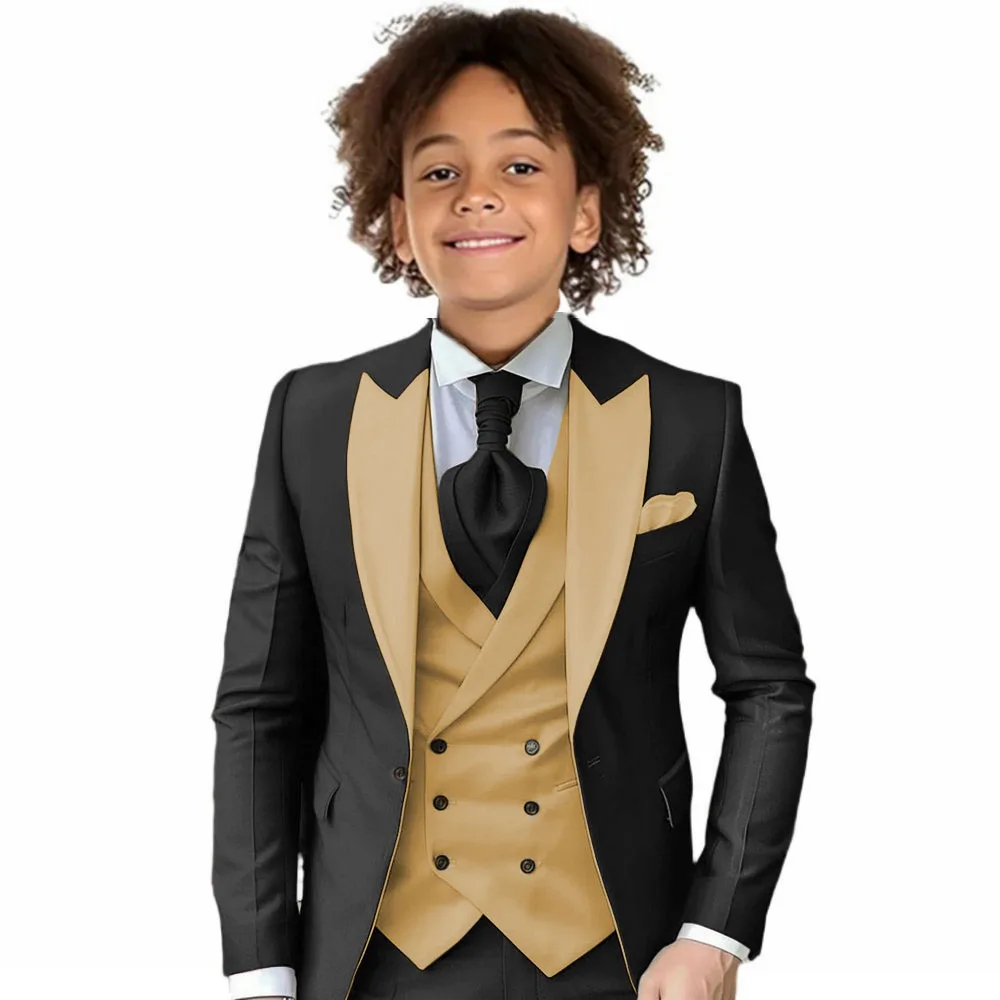 3 Pcs Formal Boy's Suits for Wedding Party Set Peak Lapel Jacket with Pants Vest Kids Tuxedo 3-16 Years Old Children Suit