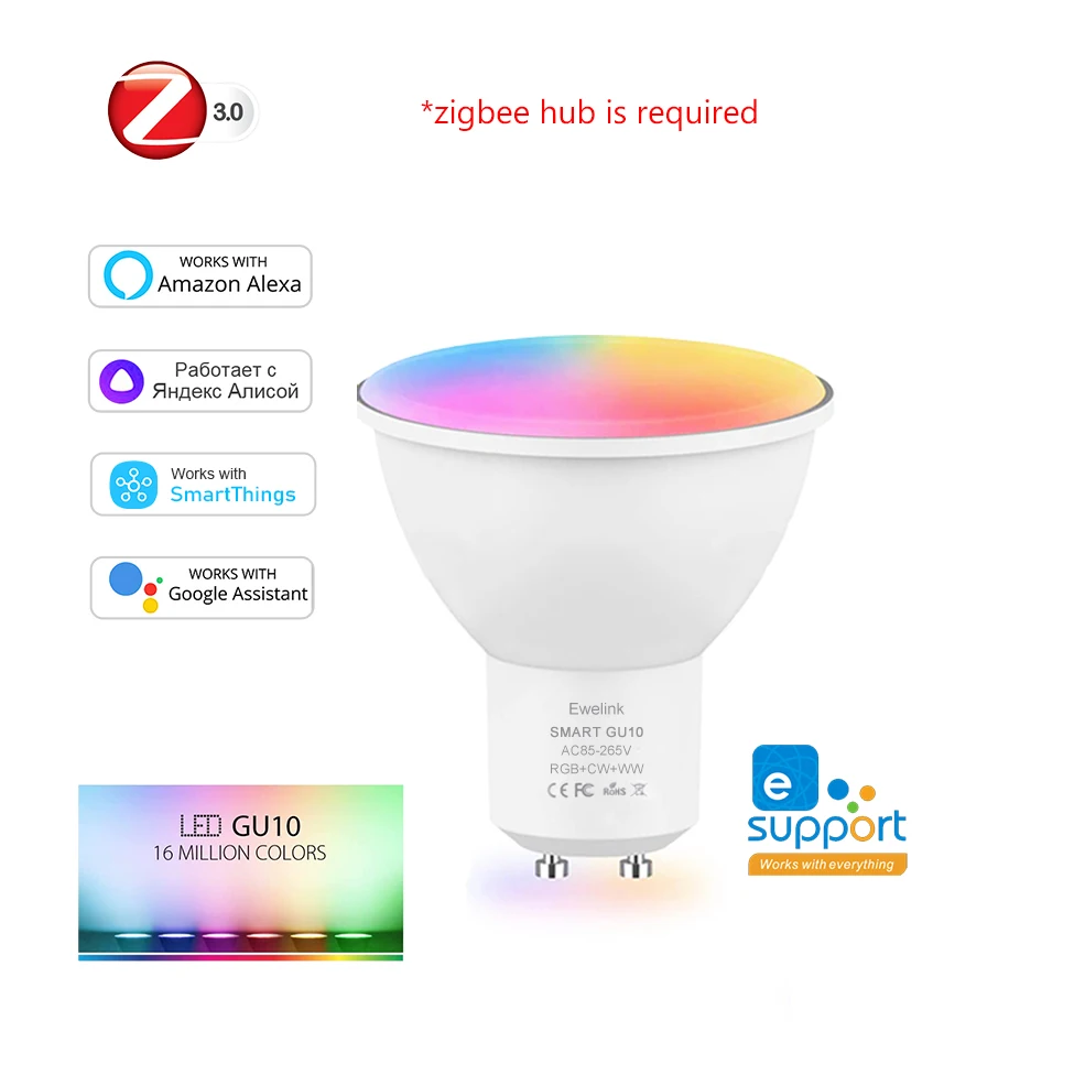 Smart zigbee gu10 wifi smart led glühbirne rgb c w 5w dimmbare lampen ewelink app steuerung scheinwerfer lampe funktioniert mit alexa google