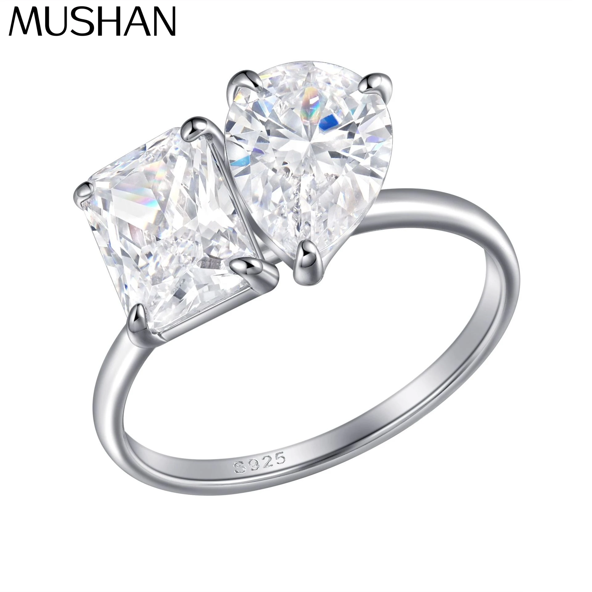 MuShan Luxury Jewelry 925 Sterling Silver Ring Cubic Zirconia 7A Emerald Party for Wife Real Gold Plated Fine Jewelry Rings