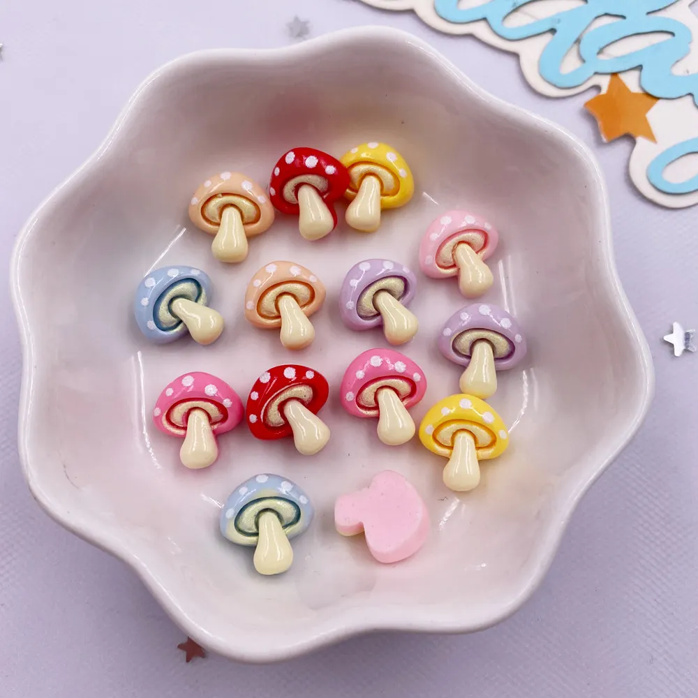 30pcs Mixed Resin Mini Colorful Cartoon Mushroom Scrapbooks Figurines Flat back Stone DIY Bow Christmas Decor Accessories Crafts
