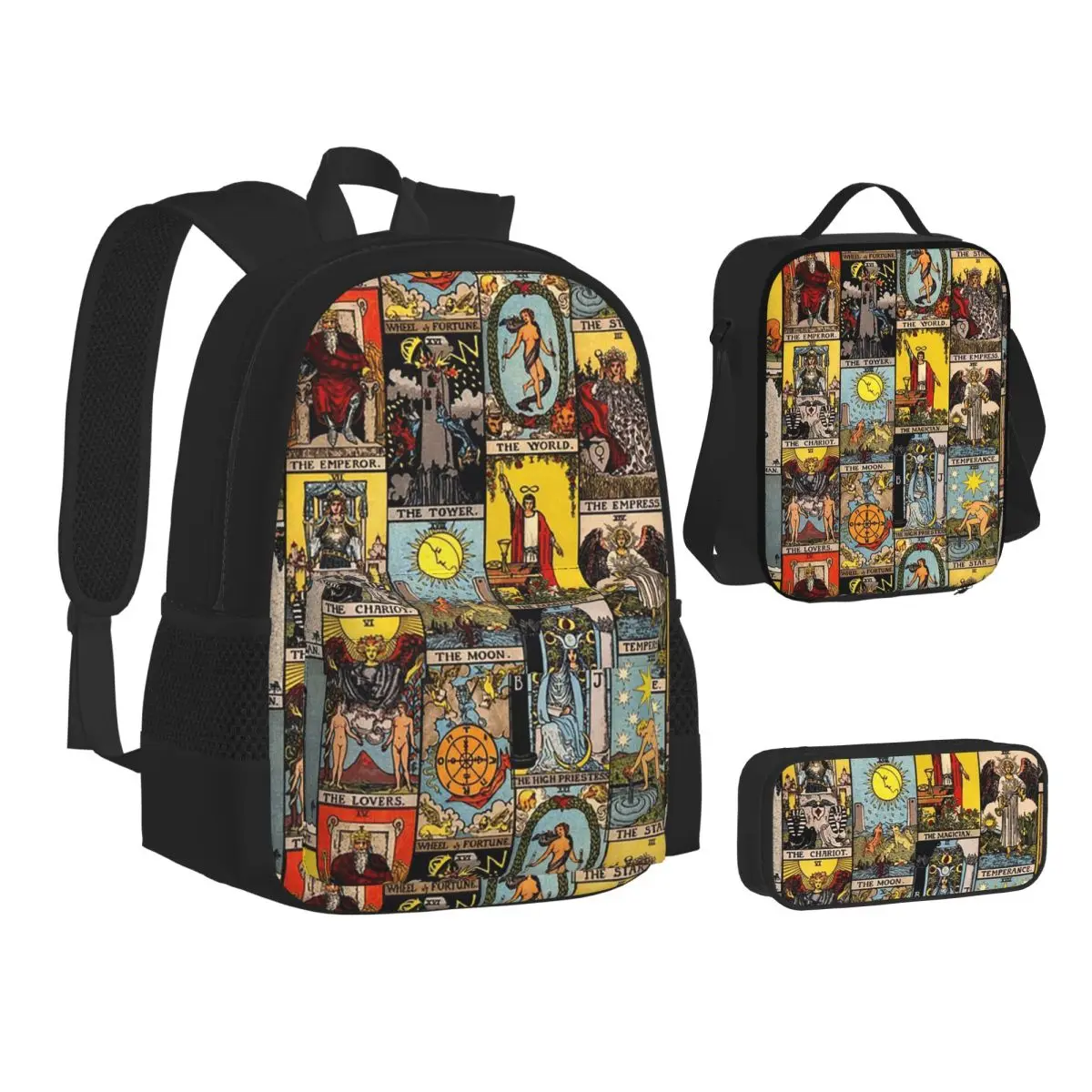 

The Major Arcana Of Tarot Backpacks Boys Girls Bookbag School Bags Children Rucksack Lunch Bag Pen Bag Three-Piece Set