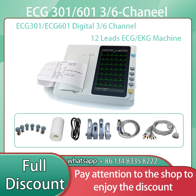 7 inch touch screenv Human/Vet Use ECG301 /ECG601 Digital 3/6 Channel 12 Leads ECG/EKG Machine Electrocardiograph With software