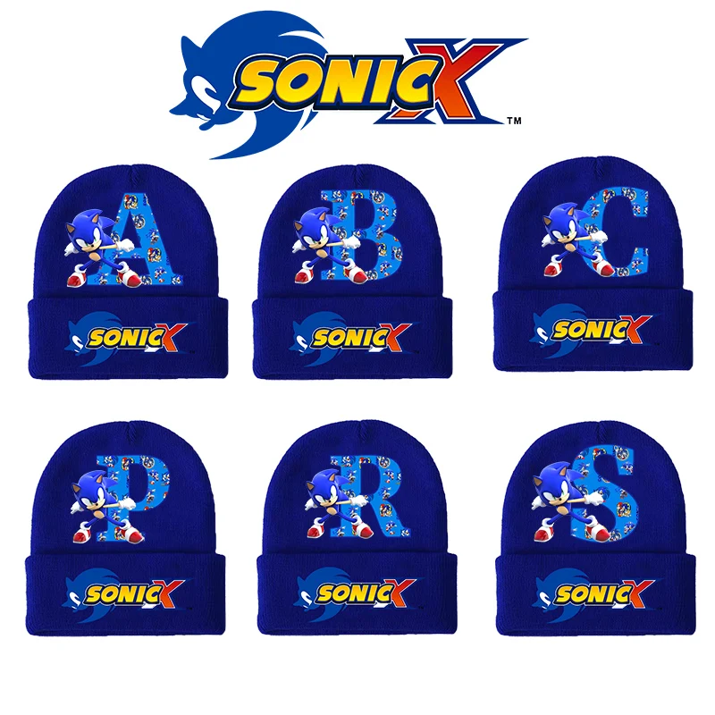 

Sonics ChildK Nitted Hat Boy Cute Cartoon Letter Print Wool Cap Winter Fashion Anime Warm Thick Beanies Caps Student Hats Gift