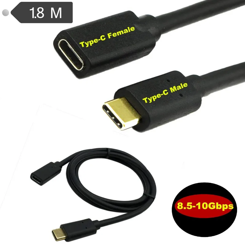 

USB3.1 Type-C Male to Female Data Extension Cable Over 3A Current Gold-Plated Connector