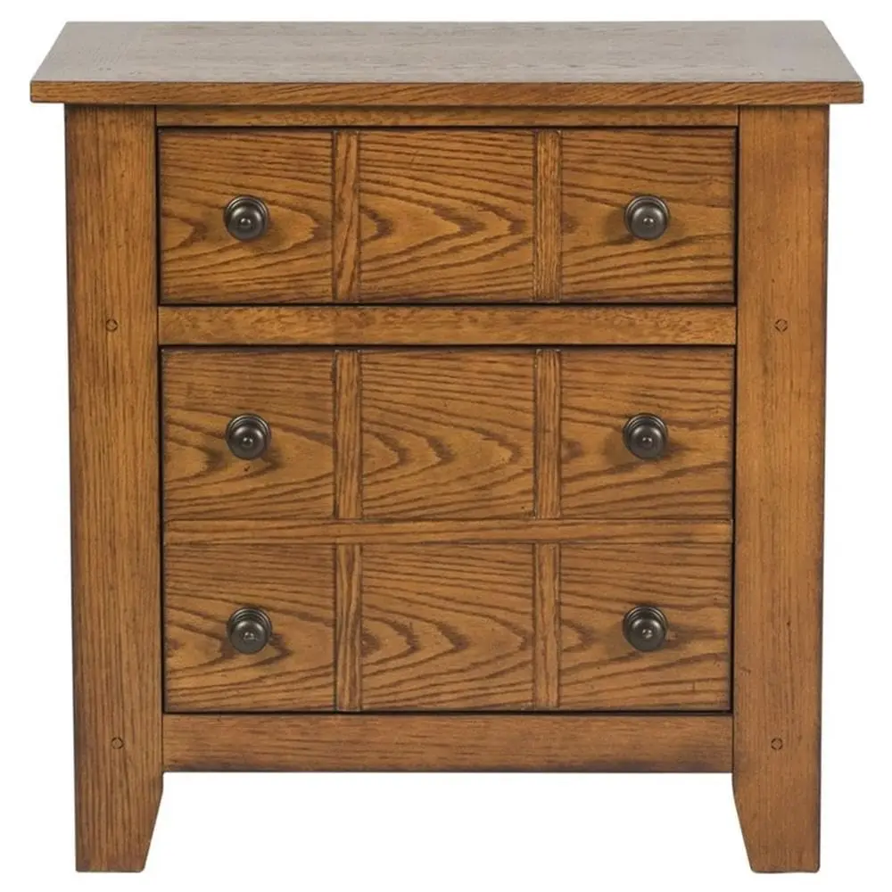 Aged Oak Wood Nightstand with Drawer & Storage, 27x17x27 Inch, Bedroom Bedside Table, Customized