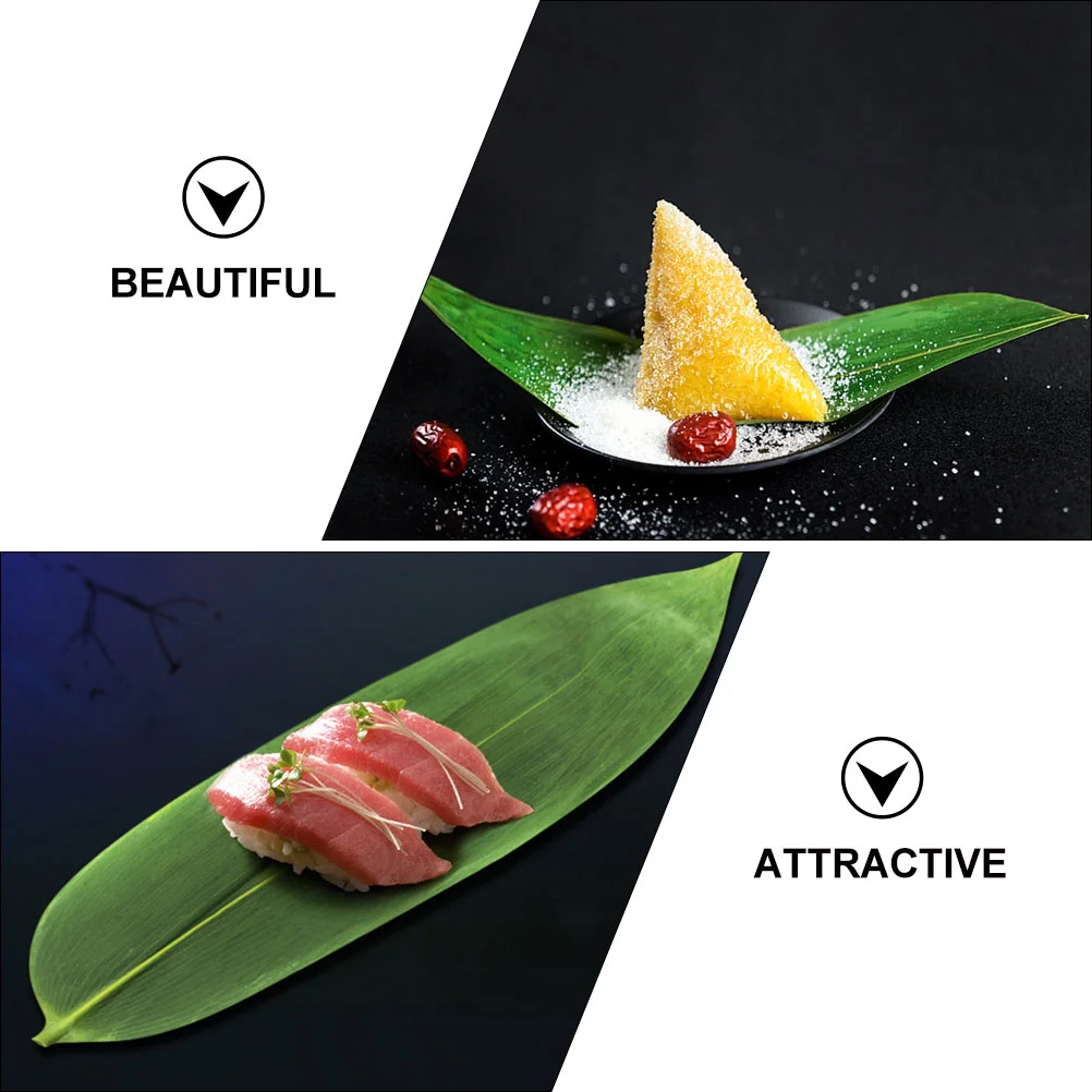 100 Pcs Sushi Grass Baran Garnish Bamboo Leaves Japanese Decor Sashimi Dish Leaf Green