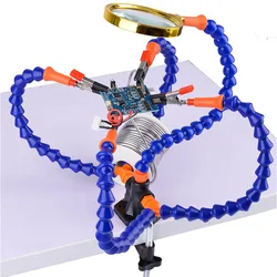 Flexible Arms Clip Soldering Helping Hands Third Hand Holder Arms PCB Adjustable Soldering Clamp Holder Magnifier Welding Desk