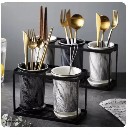 Nordic Creative Ceramic Chopstick Tube Cage Stand Chopsticks Drain Tube Rack Fork Spoon Storage Rack Chopsticks Basket Tube Rack