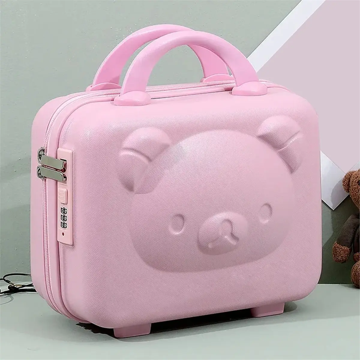 Celebrity Fashion Souvenir Teddy Bear Handheld Storage Makeup Case Portable Zipper Password Lock Material A