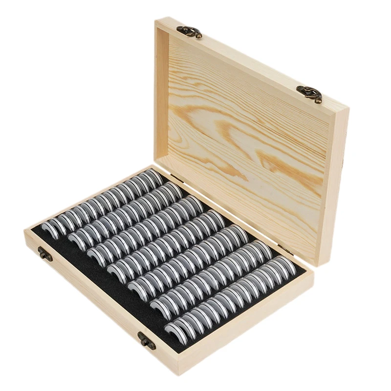Wooden Coins Display Storage Box Case+100 Grids Round Slab for Certified Coin Handcrafted with Premium