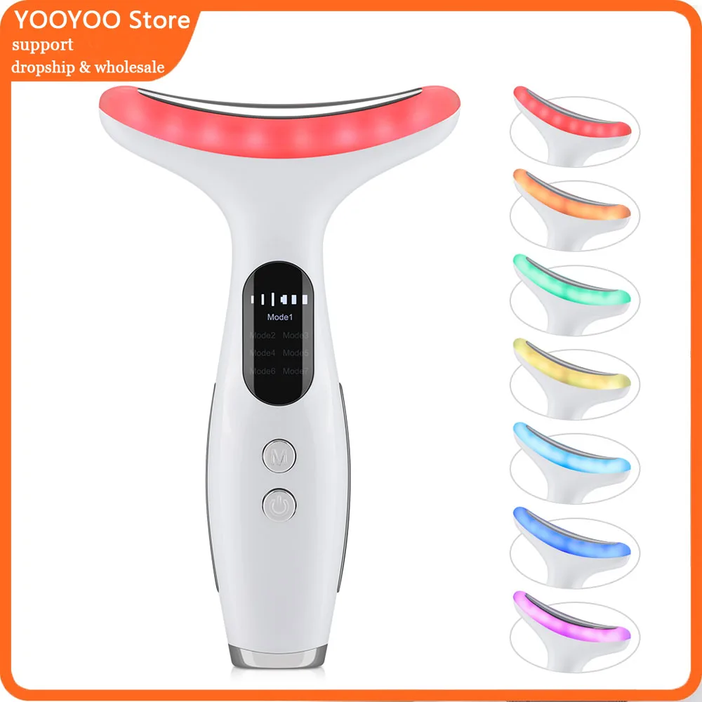 7-Color LED Light Neck Face Beauty Device Microcurrent Facial Lifting Machine Multi-functional  Professional Face Neck Massager