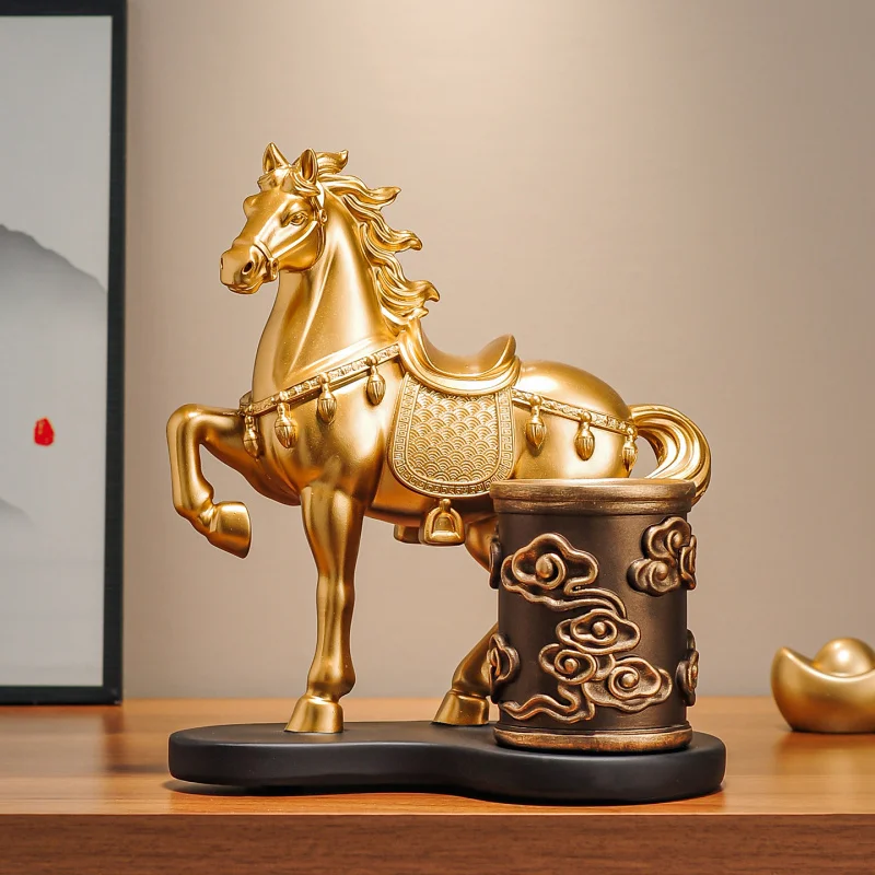 Horse pen holder ornament, symbolizing instant success, suitable for gifting to bosses, teachers, leaders, and as a high-end dec