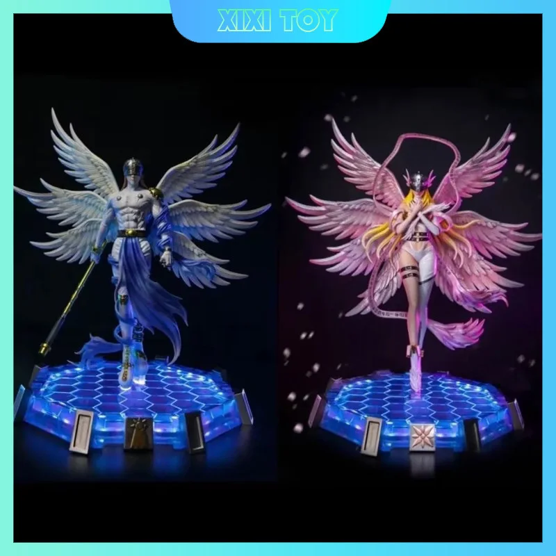 28cm Digimon Gk Angewomon Angemon Led Action Figure Luminous Statue Model Pvc Statue Model Collection Doll Toys Children Gift