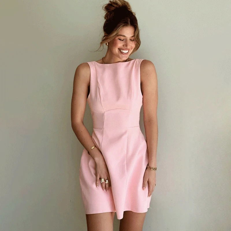

Ticketsx Fashion New Backless Dress Solid Summer Patchwork Sleeveless Slim Mini Dress 2026 Elegant Women's Party Evening Dresses