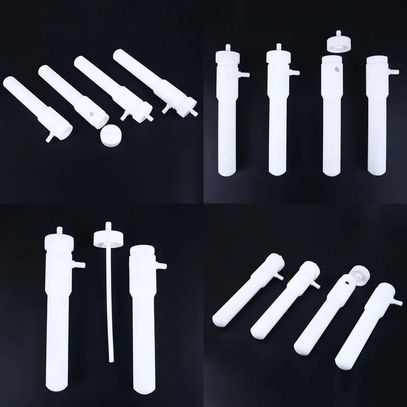PTFE High-temperature screw-type round-bottomed laboratory reaction tube with inlet and outlet tubes
