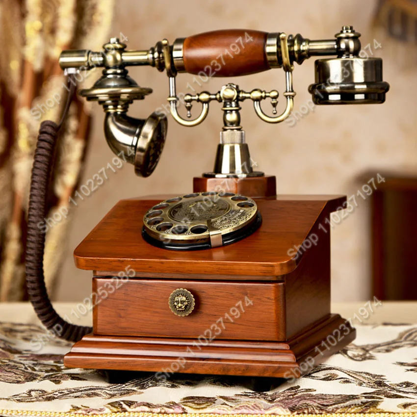 電子着信音付きレトロなロータリー電話、引き出し1つ、家庭やオフィスの装飾用のクラシックなスタイルのダイヤル電話