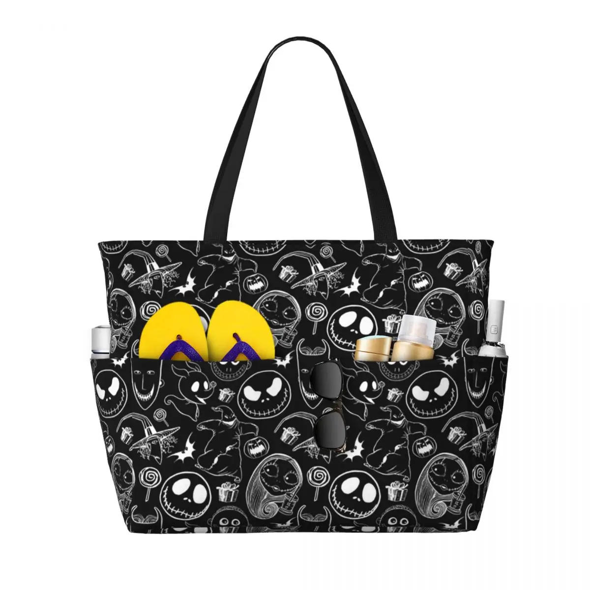 Custom Horror Skull Jack Skellington generi alimentari Tote Shopping Bags donna grande capacità natale Nightmare Beach Gym borse da viaggio