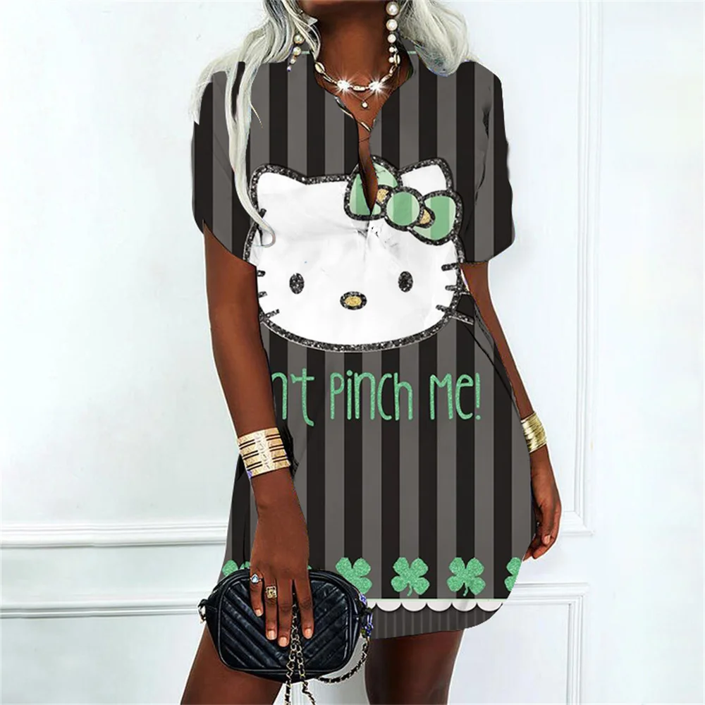 Women\'s Dress Party Dresses Hello Kitty Polo Shirt Kawaii Clothes Lovely Cartoon Prom Gown Streetwear Sexy Costume Women Fashion