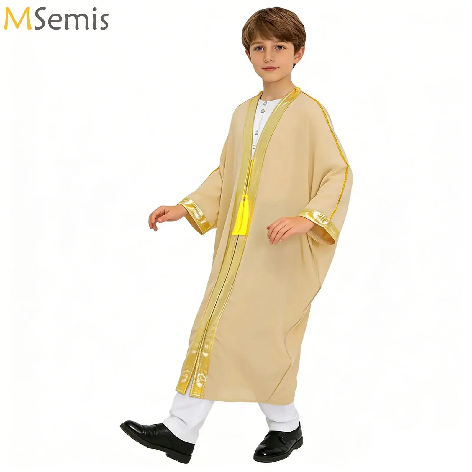

Kids Boys Girls Choir Robe Batwing Sleeve Zipper Metallic Color Block Patchwork Church Worship Robe Muslim Loose Abaya Dress