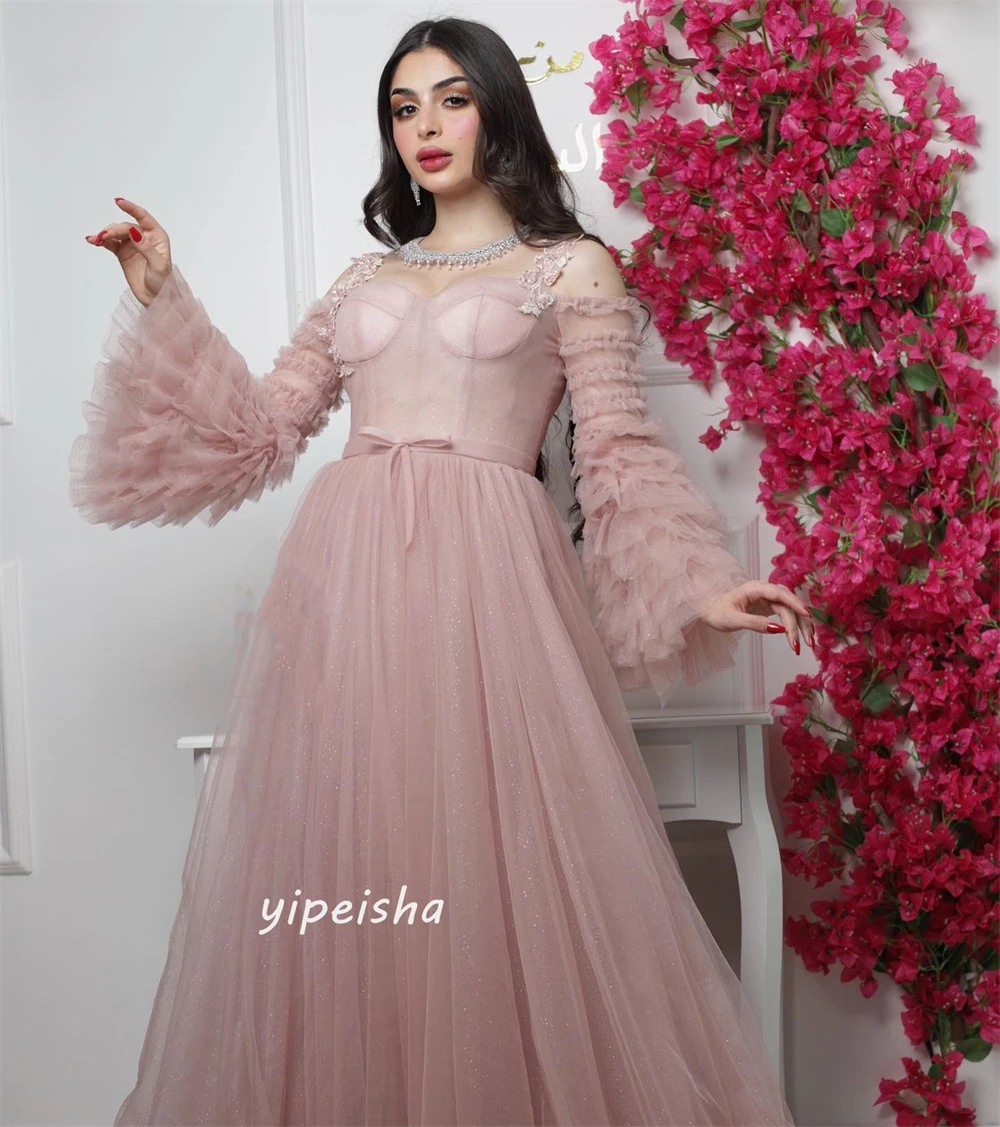 Jiayigong  Tulle Draped Tiered Ruffles Party A-line Sweetheart Bespoke Occasion Gown Long Dresses