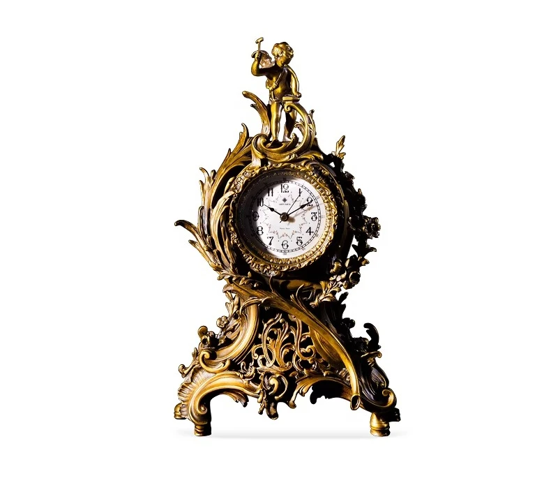 European retro art angel table clock, luxury living room decoration clock