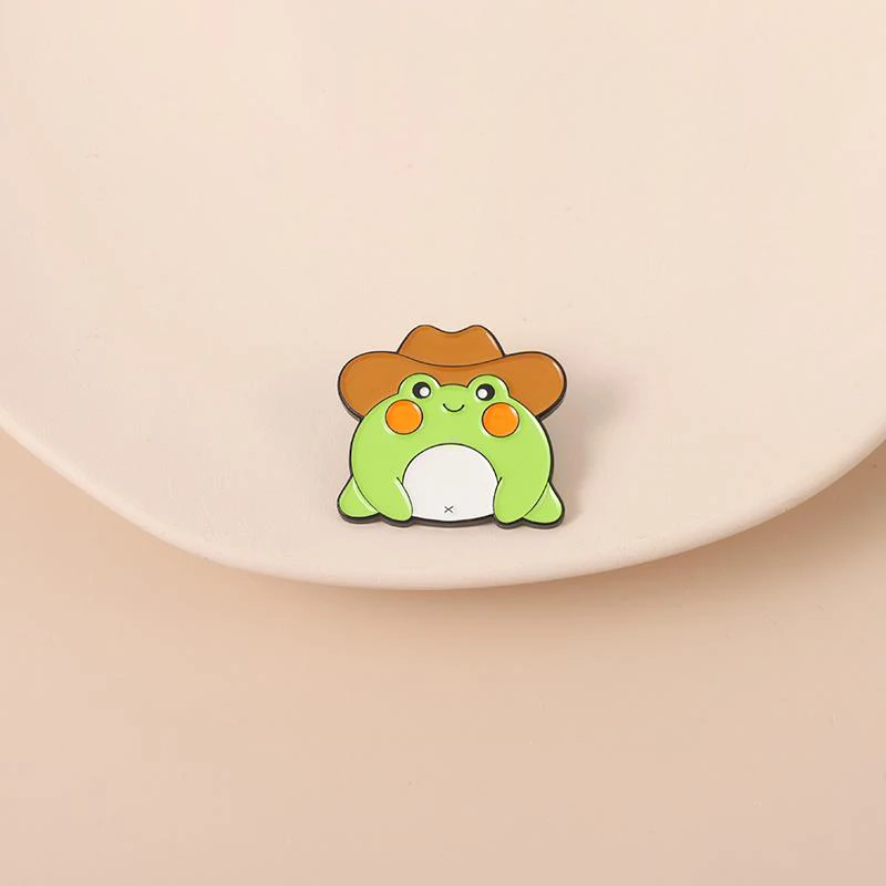 Cowboy Hat Frog Enamel Pins Custom Funny Froggy Brooches Bag Clothes Lapel Badges Cute Animal Jewelry Gift for Kids Friends