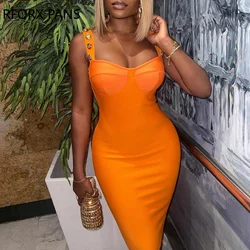 Women Elegant Tank Solid button Bodycon Mini Formal Party Orange Sexy Bodycon Dress